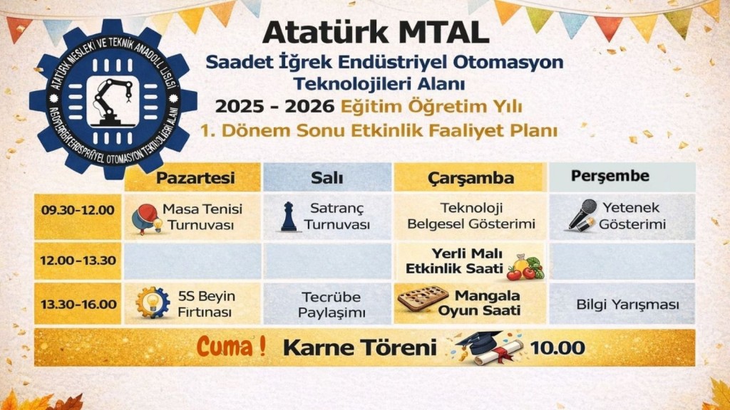 2025–2026 Eğitim Öğretim Yılı Dönem Sonu Etkinlik Haftası